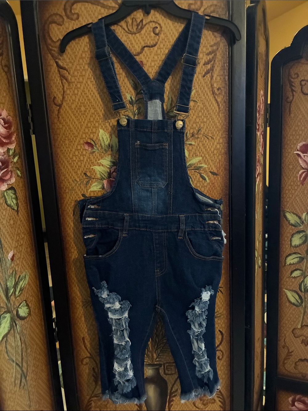 American Bazi Dark Blue Distressed Denim Overalls